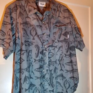 Casual Fish Print Button Down Mens Shirt